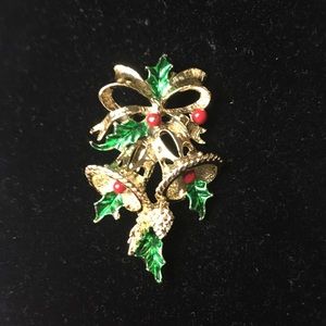 Vintage Gerrys Bells & Holly Enamel & Goldtone Pin